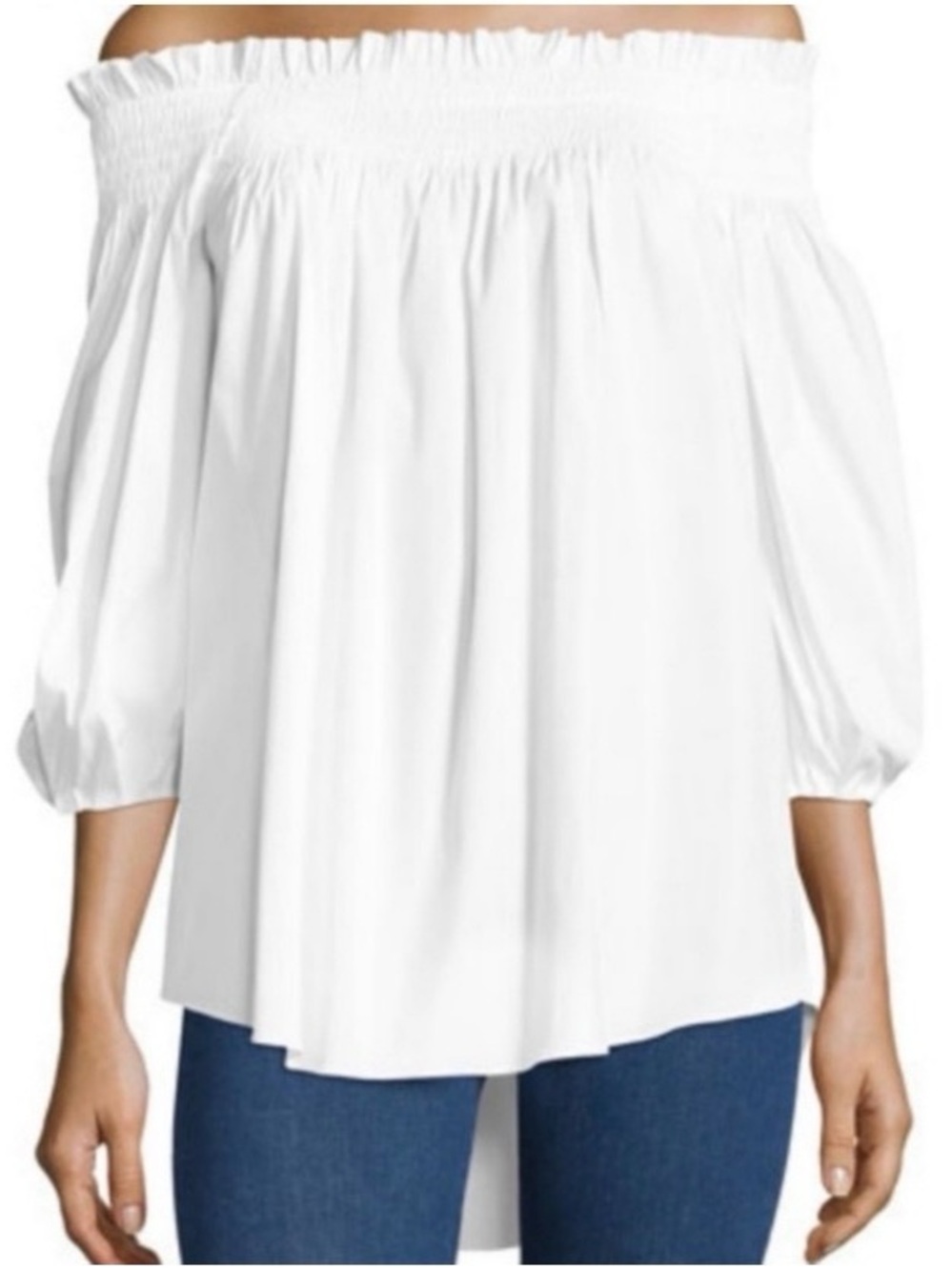 Caroline Constas White Off-Shoulder Smocked Peasant Top Blouse Shirt Poplin M